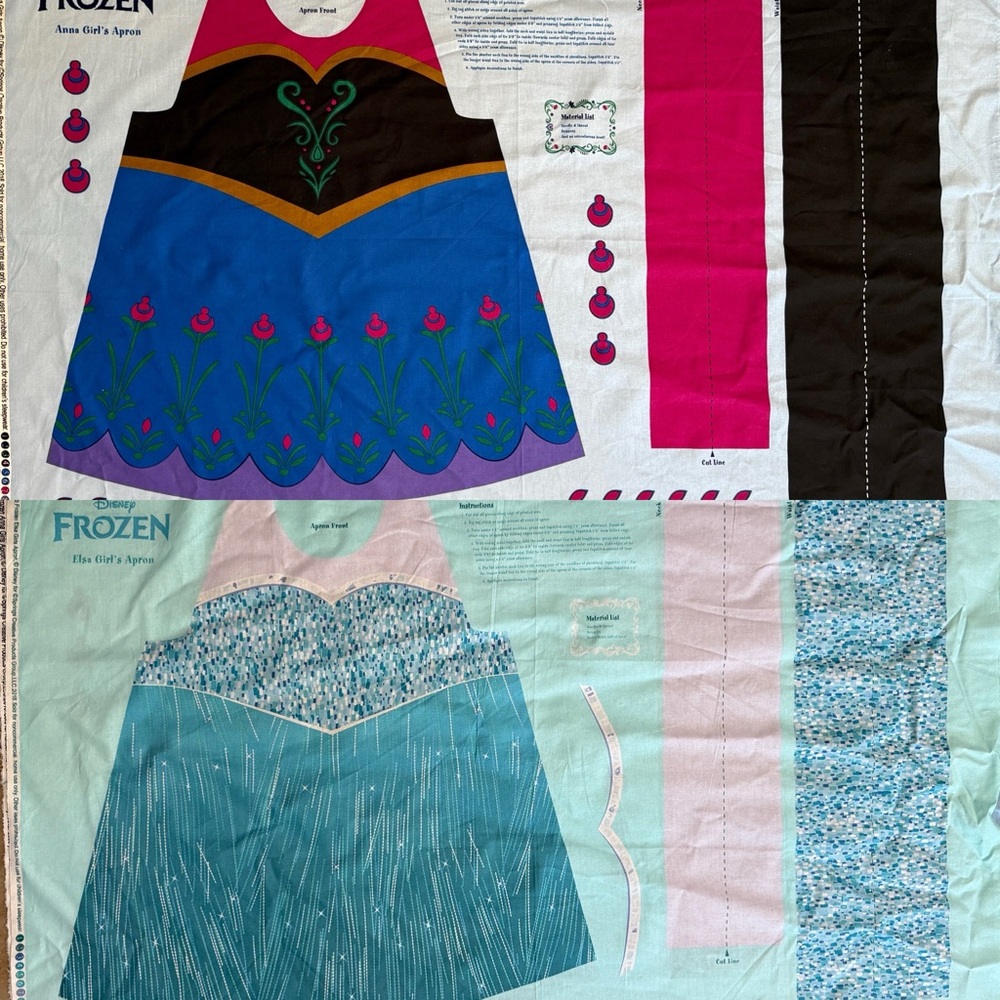Frozen Elsa & Anna Apron Fabric Panel Set